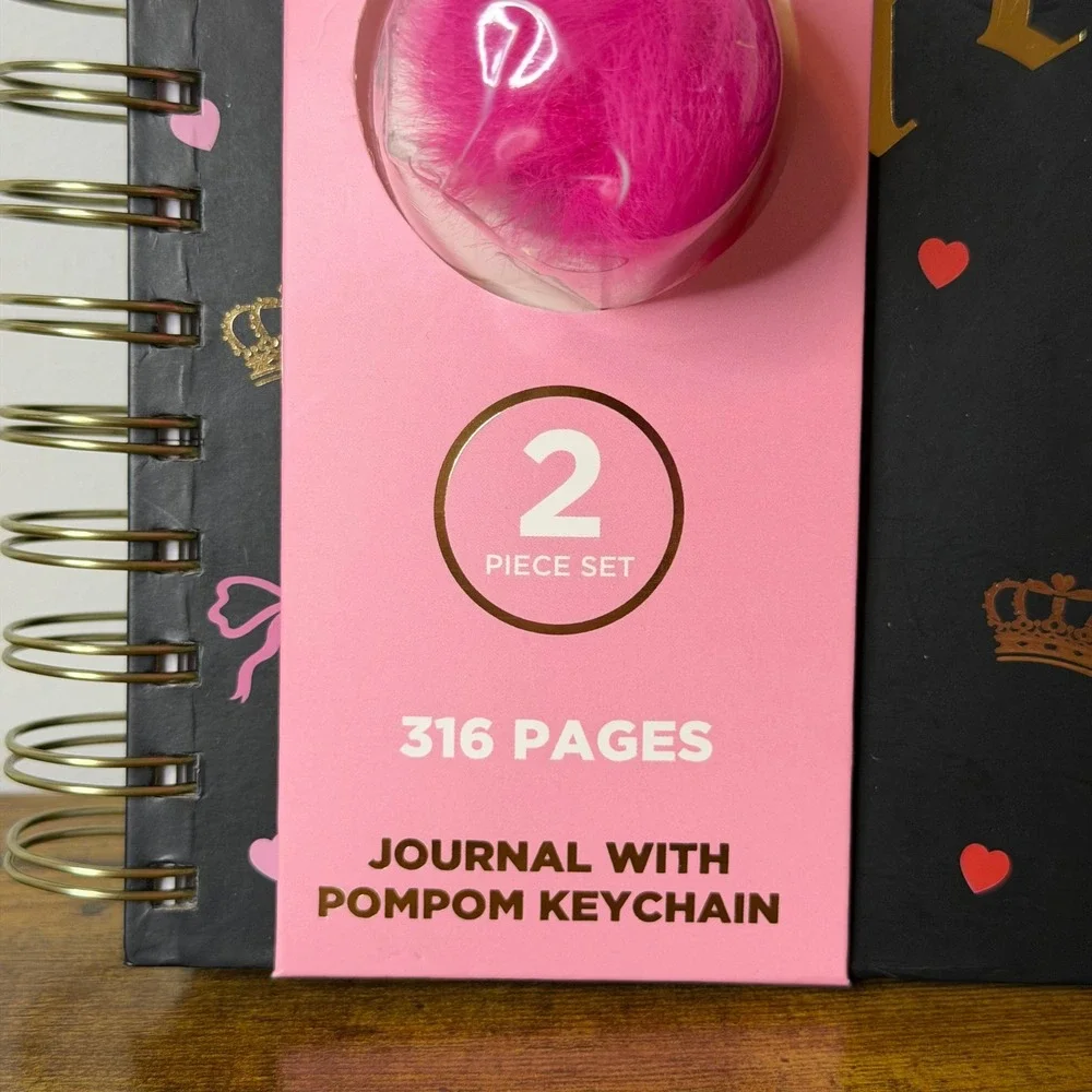 New Juicy Couture Spiral Notebook Journal Black Cherry Pom Charm Stationery Pink